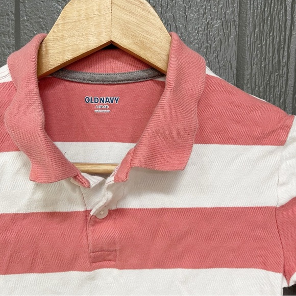 Boy’s Old Navy striped coral and white striped polo shirt - Picture 3 of 5